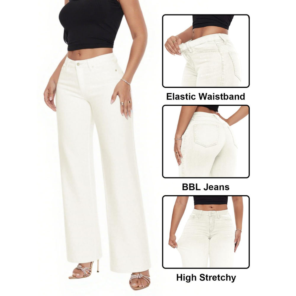 ג'ינס רחב בגזרה בינונית-נמוכה של MONARA™‎