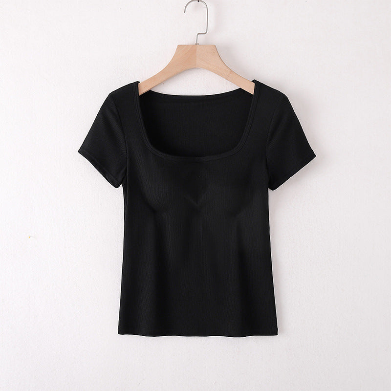 חזייה מובנית NOVAFIT™ עם צווארון מרובע ושרוולים קצרים