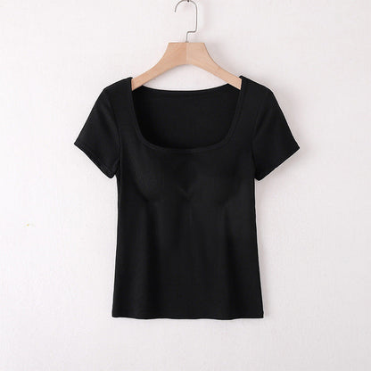 חזייה מובנית NOVAFIT™ עם צווארון מרובע ושרוולים קצרים