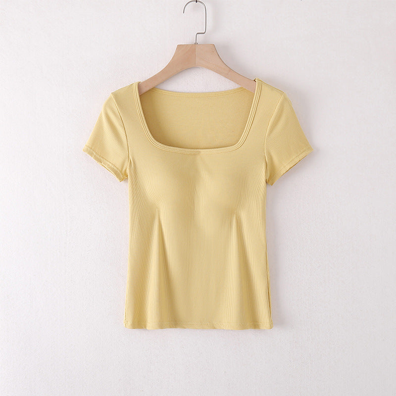 חזייה מובנית NOVAFIT™ עם צווארון מרובע ושרוולים קצרים