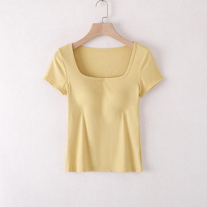 חזייה מובנית NOVAFIT™ עם צווארון מרובע ושרוולים קצרים