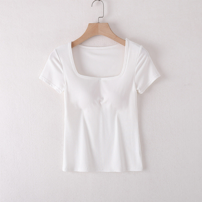 חזייה מובנית NOVAFIT™ עם צווארון מרובע ושרוולים קצרים